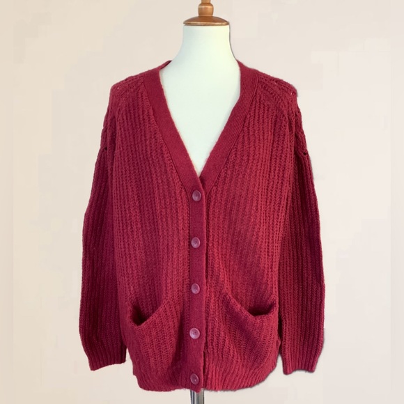 Kimchi Blue Sweaters - Kimchi Blu for Anthropologie Raspberry Knit Button Front Cozy Cardigan P…